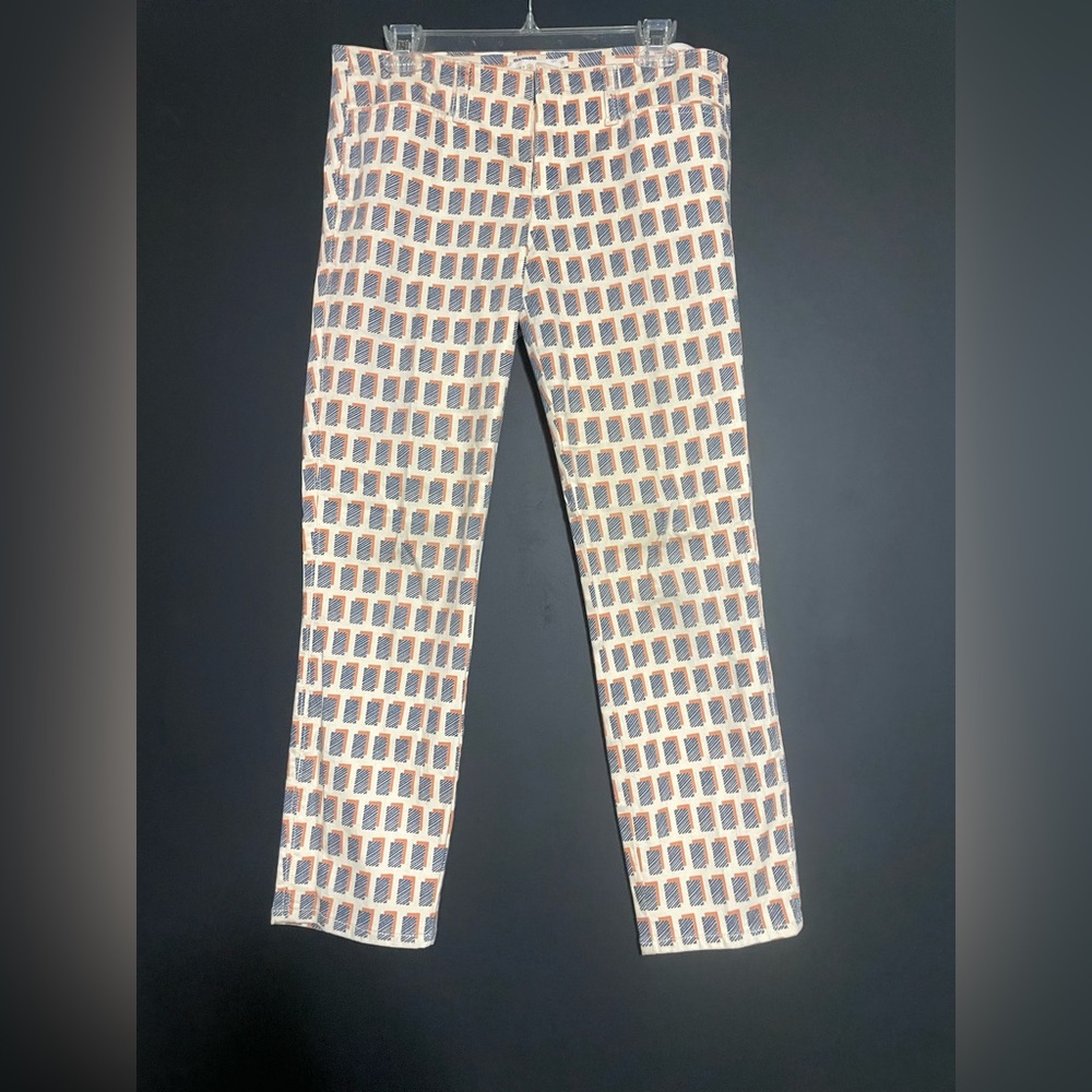 Tory Burch Navy and Orange Patterned Cropped Skinny Pants